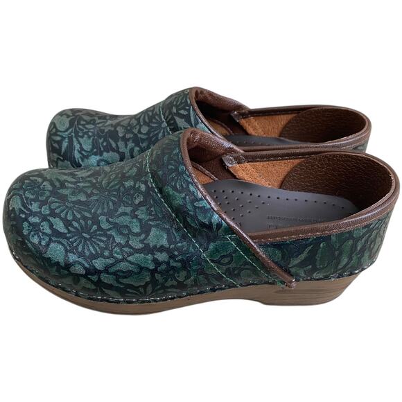 Sanita Green Floral Leather Professional Nursing Work Clogs Women's EU 35 US 4 - Picture 4 of 15